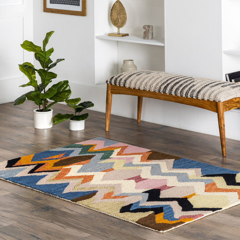 Brayden Studio® Morelli Handmade Wool Blue/Pink/Beige Rug & Reviews